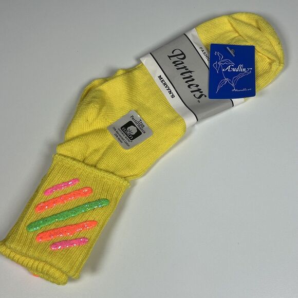Vintage Mervyn’s Partners Yellow 80’s Cuffed Anklet Socks Women Size 9-11 NOS - Picture 3 of 6